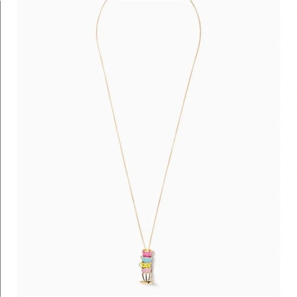 KATE SPADE Tea Time Stacked Teacup Long‎ Pendant Necklace NWT